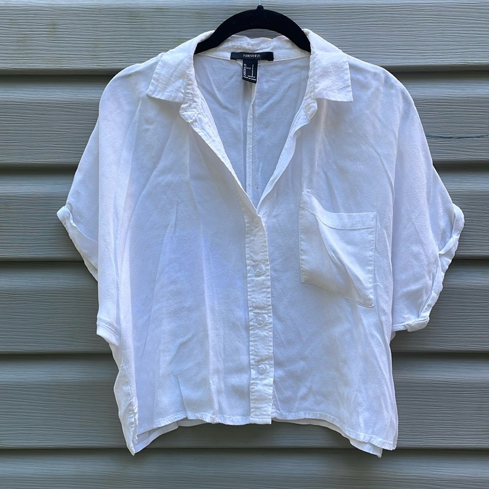 White Boxy Button-Down Top